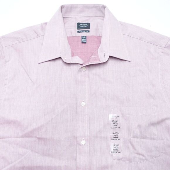 Arrow Dress Shirt Men's Large (16-16.5) Pink Classic-Fit Long Sleeve Button-Up - Picture 2 of 6